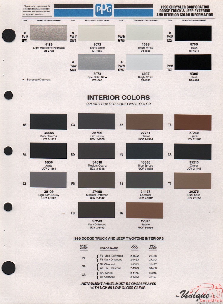 1996 Dodge Truck Paint Charts PPG 2